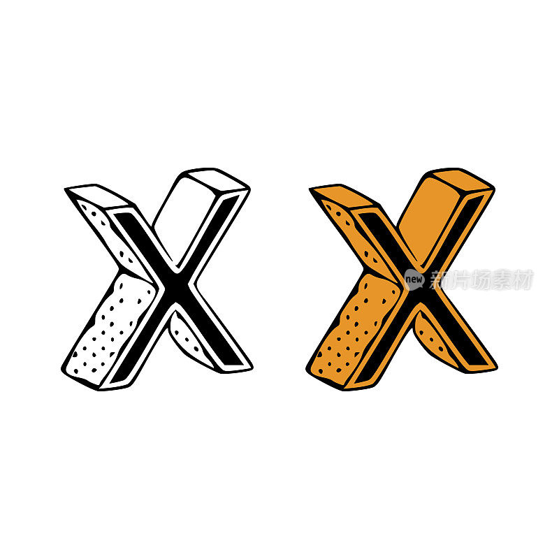 Isometric letter x doodle vector illustration on white background. Letters clip art.